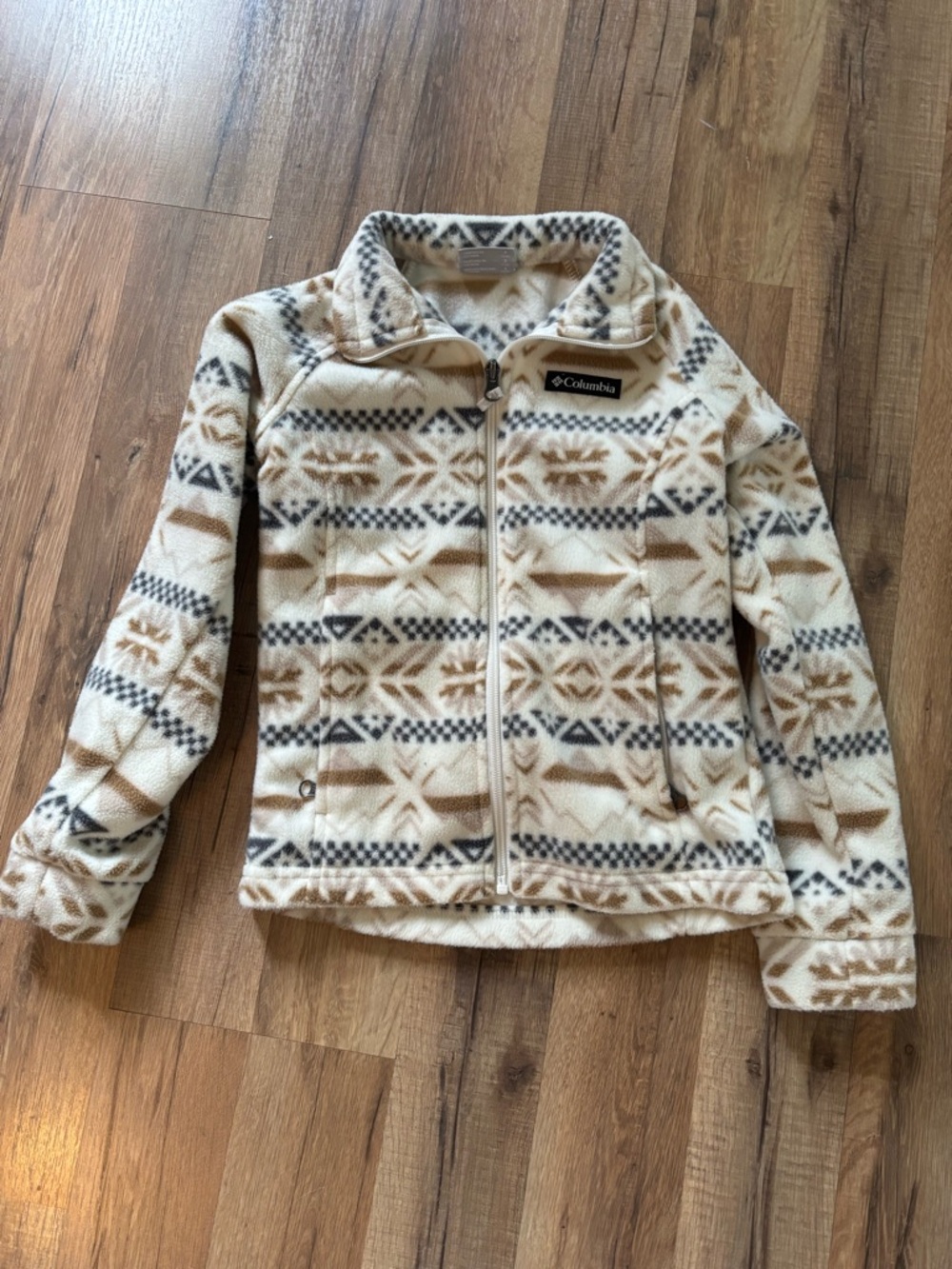 Columbia Cream and Brown Patterned Fleece Jacket-Child S